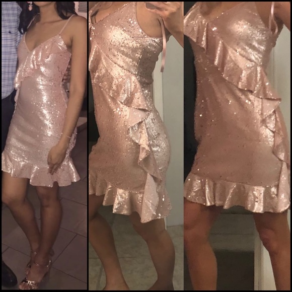Lulu’s Rose Gold Pink Sequin Ruffle Mini Dress - Picture 5 of 9